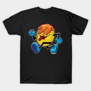 Happy Smiling Waffle Mascot strutting by T-Shirt